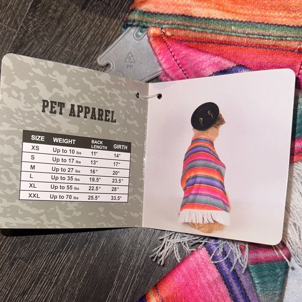 Dog Apparel Colorful Striped Pet Poncho with Fringe and Mini Sombrero